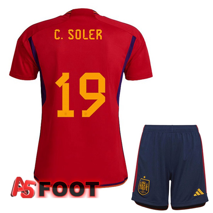 Maillot Equipe De Espagne (C. SOLER 19) Enfant Domicile Rouge Coupe du monde 2022