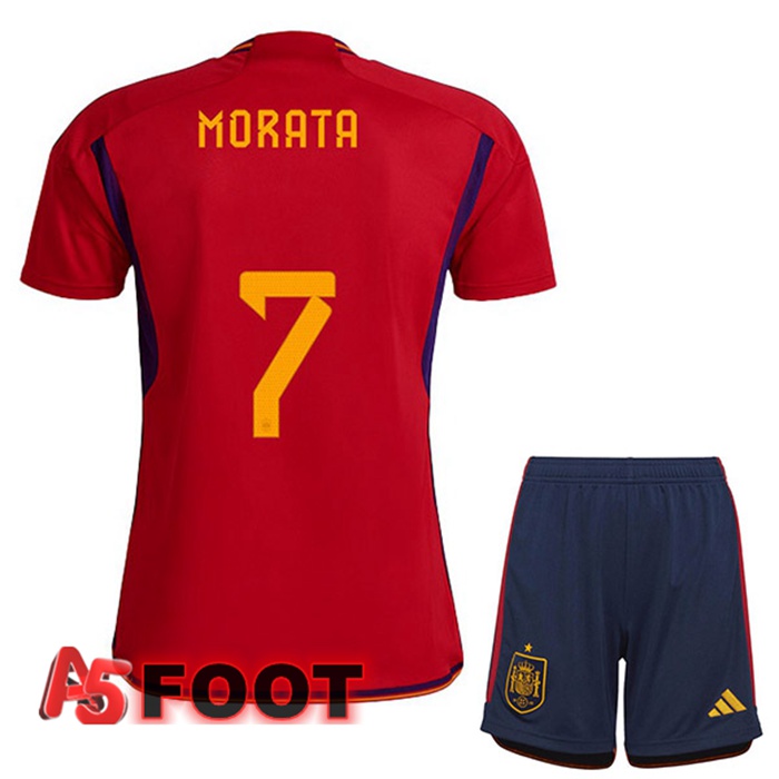 Maillot Equipe De Espagne (MORATA 7) Enfant Domicile Rouge Coupe du monde 2022