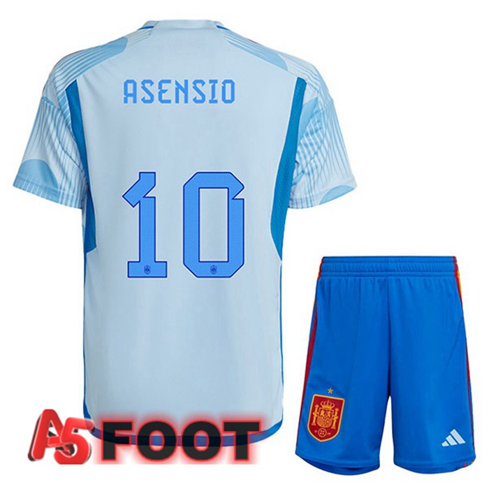 Maillot Equipe De Espagne (ASENSIO 10) Enfant Exterieur Bleu Blanc Coupe du monde 2022