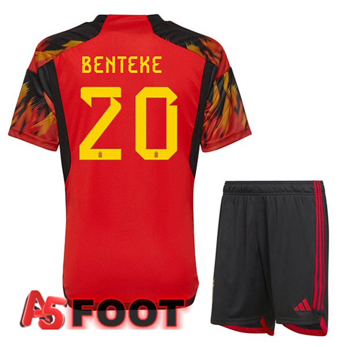 Maillot Equipe De Belgique (BENTEKE 20) Enfant Domicile Rouge Coupe du monde 2022