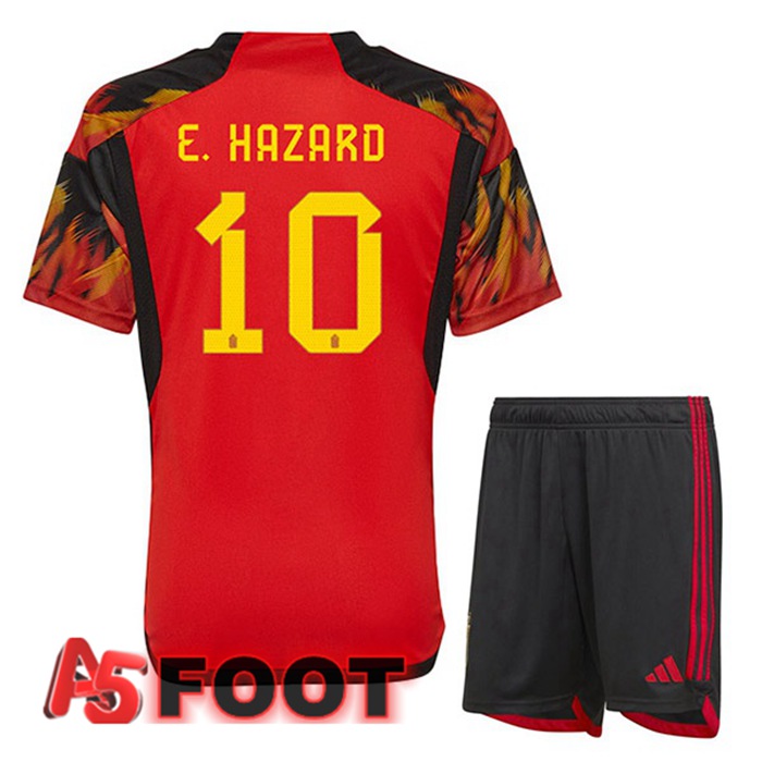Maillot Equipe De Belgique (E.HAZARD 10) Enfant Domicile Rouge Coupe du monde 2022