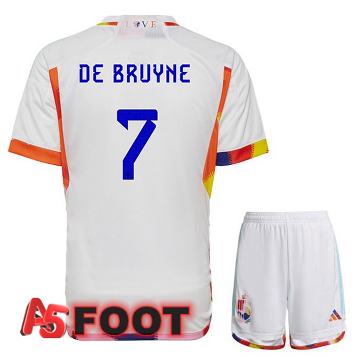 Maillot Equipe De Belgique (DE BRUYNE 7) Enfant Exterieur Blanc Coupe du monde 2022