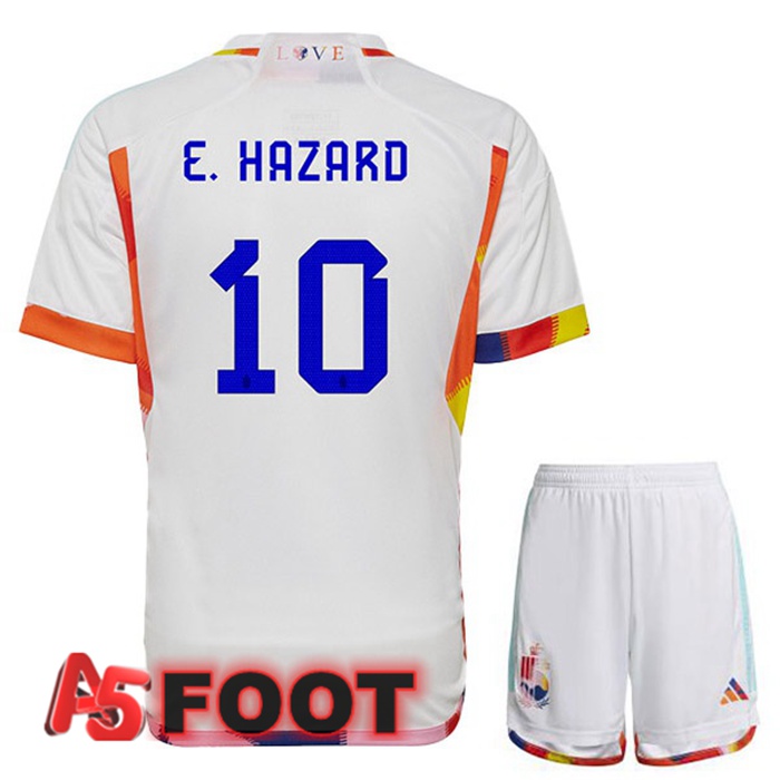 Maillot Equipe De Belgique (E.HAZARD 10) Enfant Exterieur Blanc Coupe du monde 2022