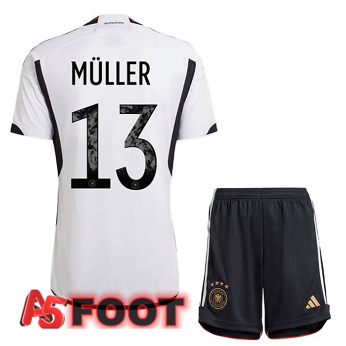 Maillot Equipe De Allemagne (MÜLLER 13) Enfant Domicile Noir Blanc Coupe du monde 2022