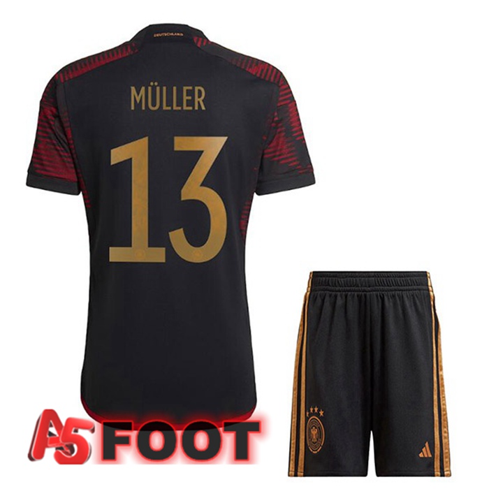 Maillot Equipe De Allemagne (MÜLLER 13) Enfant Exterieur Noir Coupe du monde 2022