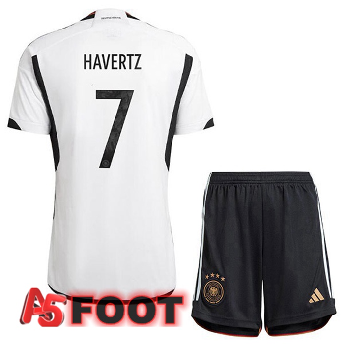 Maillot Equipe De Allemagne (HAVERTZ 7) Enfant Domicile Noir Blanc 2022/2023