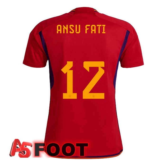 Maillot Equipe De Espagne (ANSU FATI 12) Domicile Rouge 2022/2023