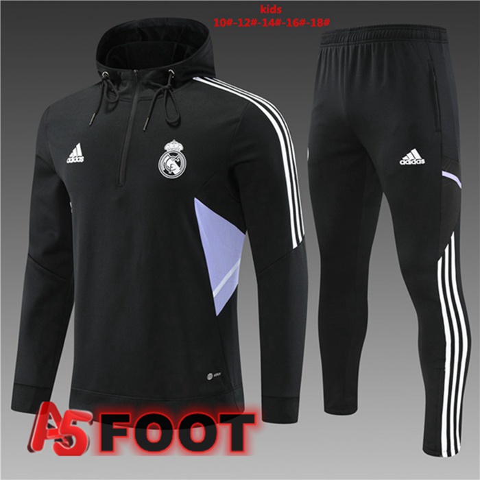 Ensemble Survetement Veste A Capuche Real Madrid Enfant Noir 2022/2023
