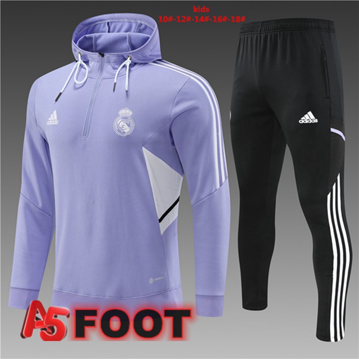 Ensemble Survetement Veste A Capuche Real Madrid Enfant Pourpre 2022/2023