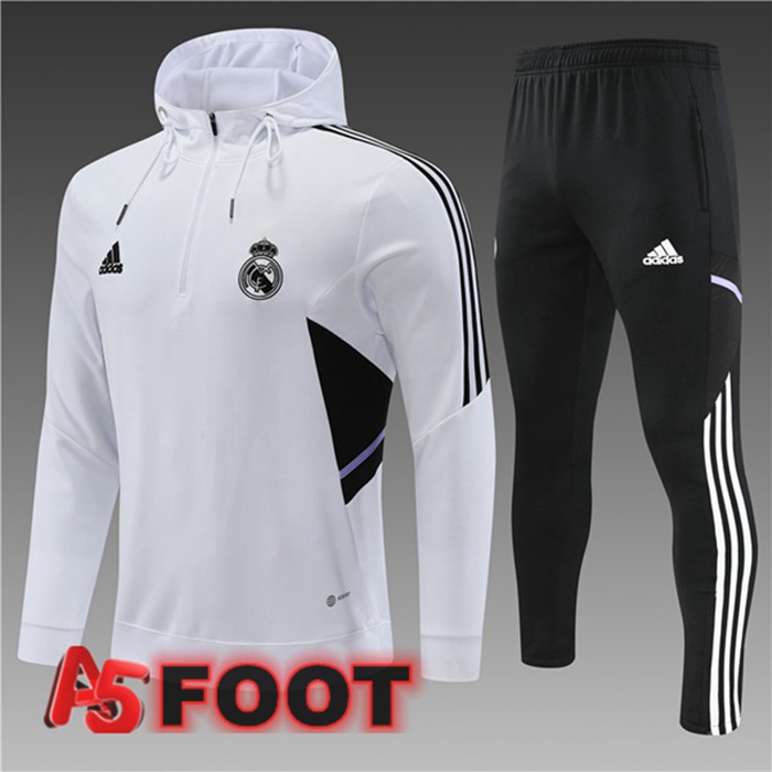 Ensemble Survetement Veste A Capuche Real Madrid Enfant Blanc 2022/2023