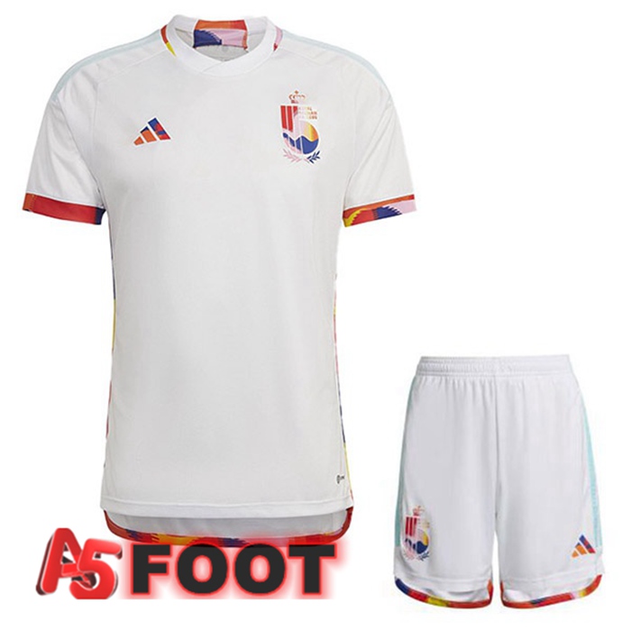 Maillot Equipe De Belgique Enfant Exterieur Blanc Coupe du monde 2022