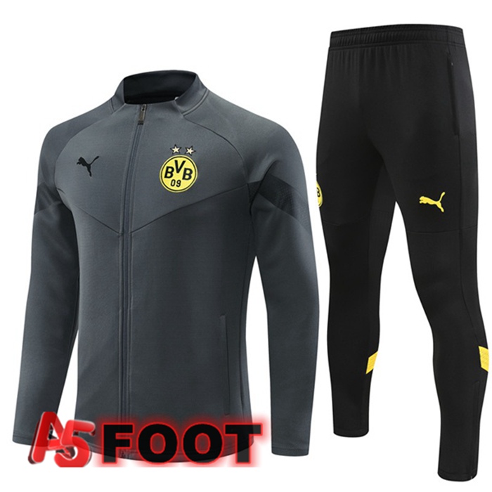 Ensemble Veste Survetement de Foot Dortmund BVB Gris 2022/2023