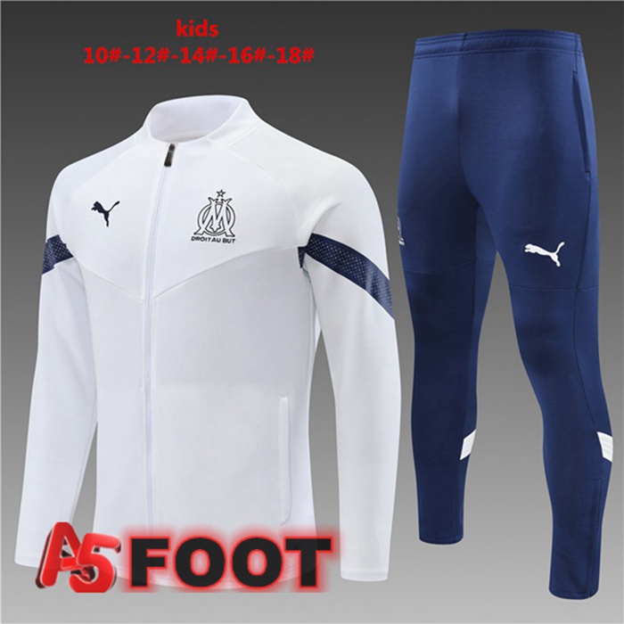 Ensemble Veste Survetement de Foot Marseille OM Enfant Blanc 2022/2023