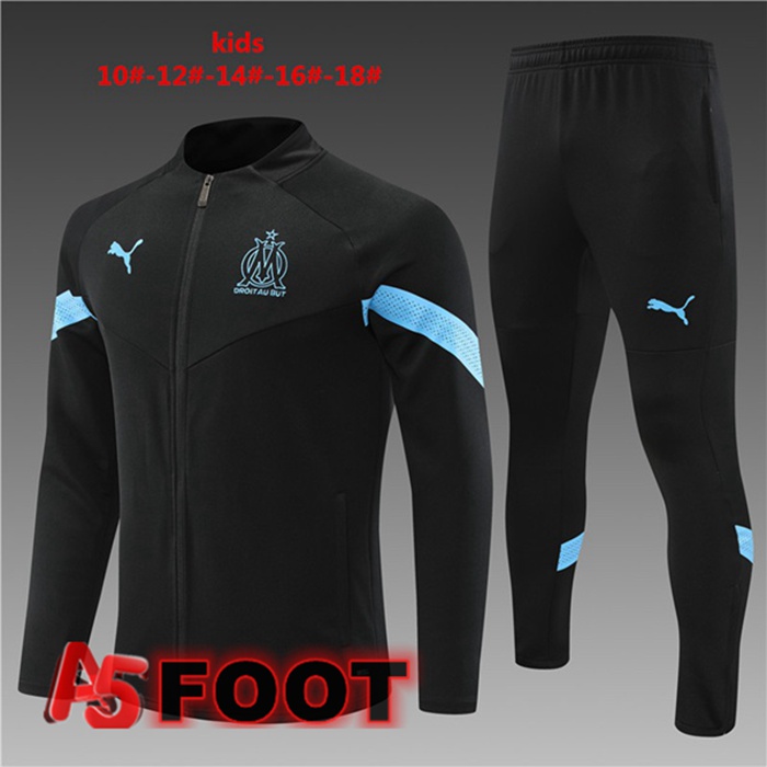 Ensemble Veste Survetement de Foot Marseille OM Enfant Noir 2022/2023