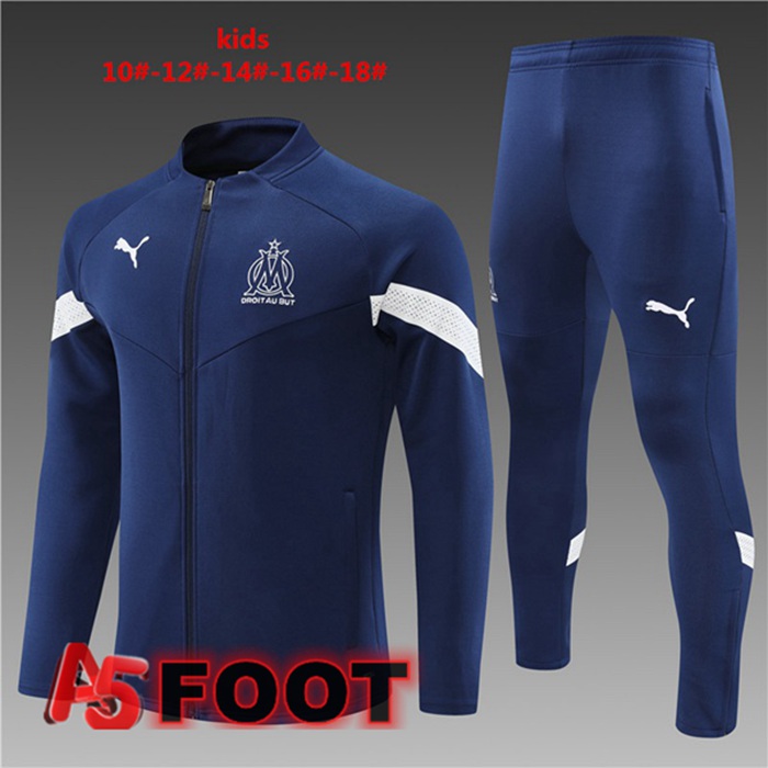 Ensemble Veste Survetement de Foot Marseille OM Enfant Bleu Royal 2022/2023