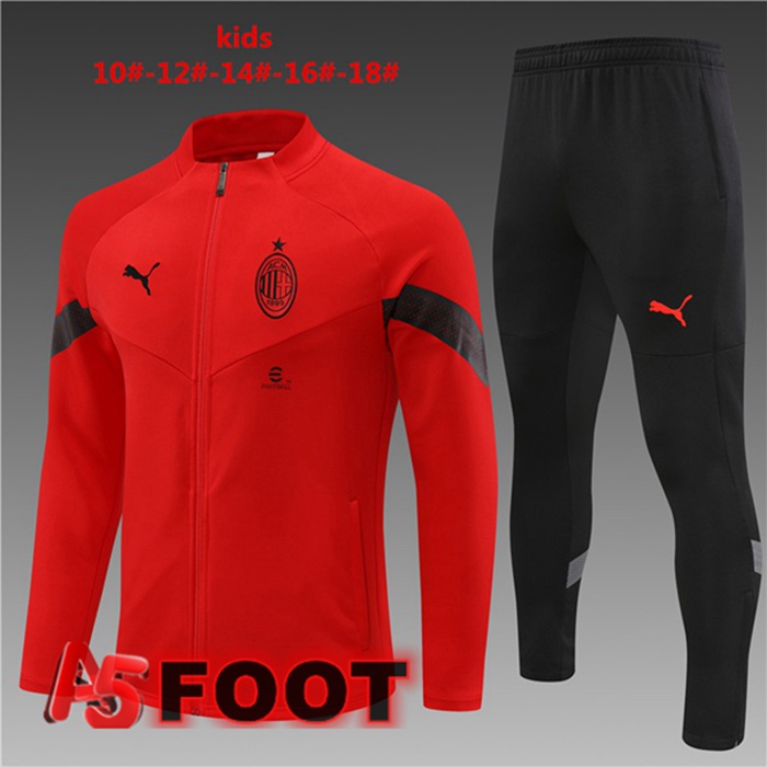 Ensemble Veste Survetement de Foot AC Milan Enfant Rouge 2022/2023