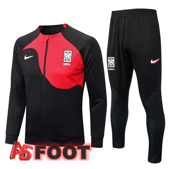 Ensemble Veste Survetement de Foot Corée Noir Rouge 2022/2023