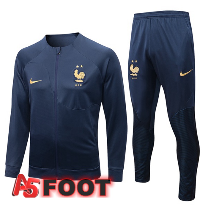Ensemble Veste Survetement de Foot France Bleu Royal 2022/2023