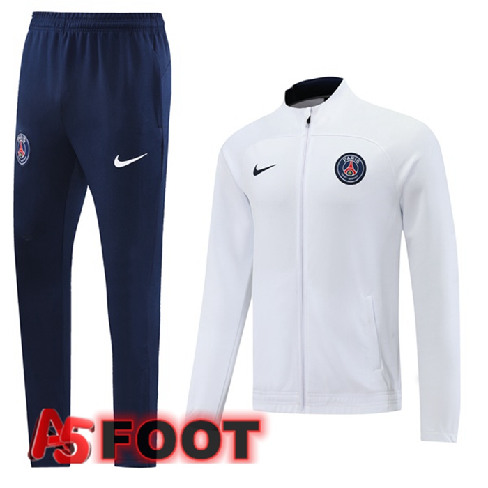 Ensemble Veste Survetement de Foot Paris PSG Blanc 2022/2023