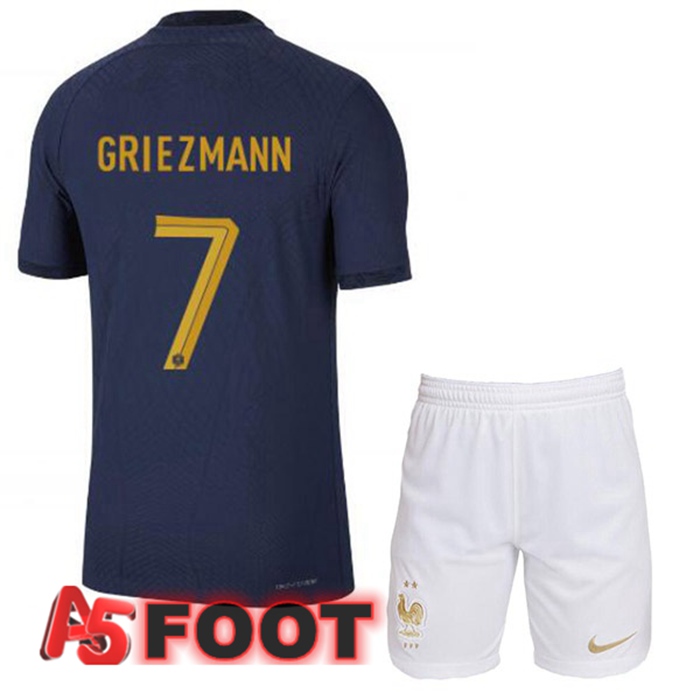 Maillot Equipe De France (GRIEZMANN 7) Enfant Domicile Bleu Royal Coupe du monde 2022