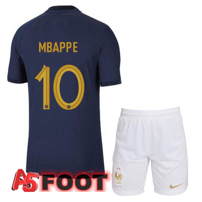 Maillot Equipe De France (MBAPPE 10) Enfant Domicile Bleu Royal Coupe du monde 2022