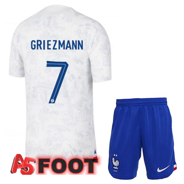 Maillot Equipe De France (GRIEZMANN 7) Enfant Exterieur Blanc Coupe du monde 2022