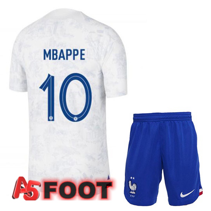 Maillot Equipe De France (MBAPPE 10) Enfant Exterieur Blanc Coupe du monde 2022