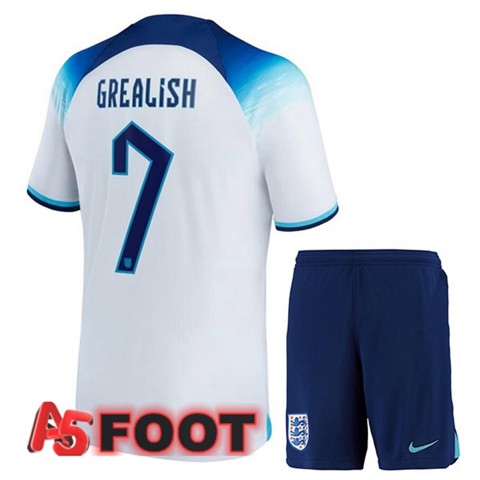 Maillot Equipe De Angleterre (GREALISH 7) Enfant Domicile Blanc Coupe du monde 2022