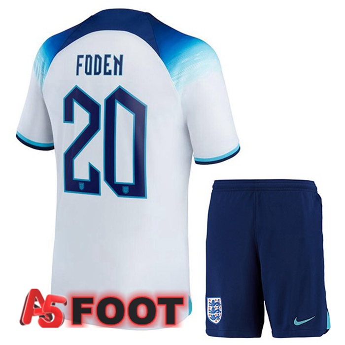 Maillot Equipe De Angleterre (FODEN 20) Enfant Domicile Blanc Coupe du monde 2022