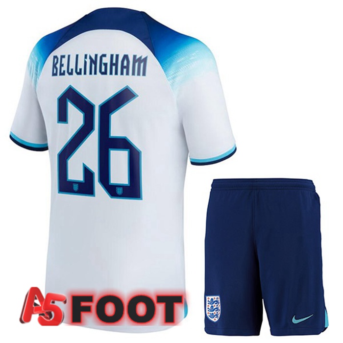 Maillot Equipe De Angleterre (BELLINGHAM 26) Enfant Domicile Blanc Coupe du monde 2022