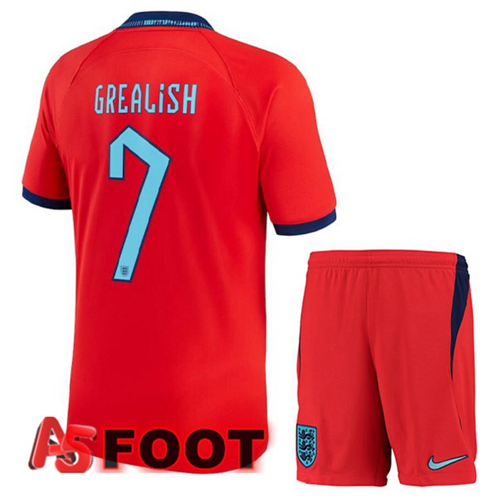 Maillot Equipe De Angleterre (GREALISH 7) Enfant Exterieur Rouge Coupe du monde 2022