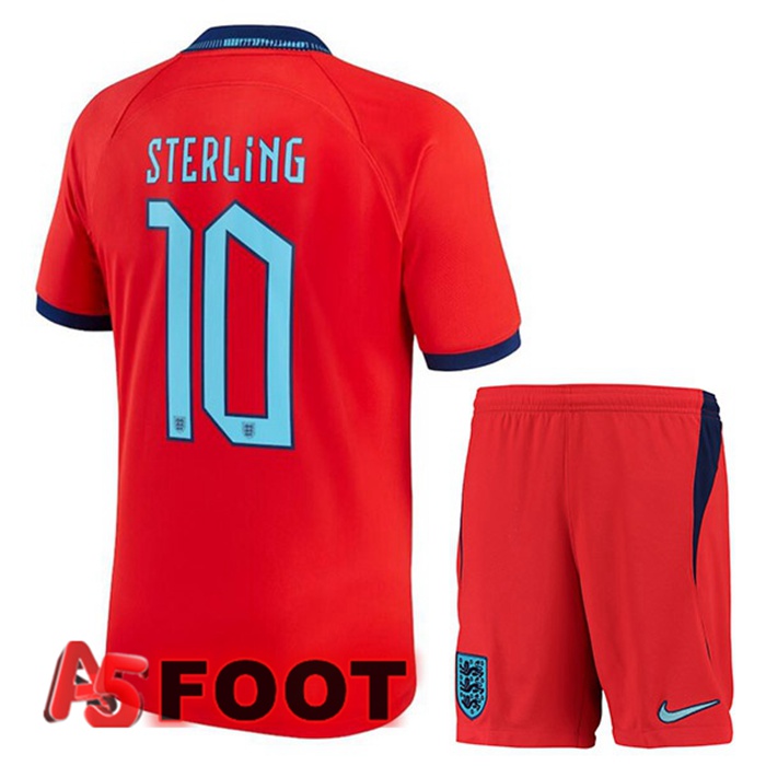 Maillot Equipe De Angleterre (STERLING 10) Enfant Exterieur Rouge Coupe du monde 2022