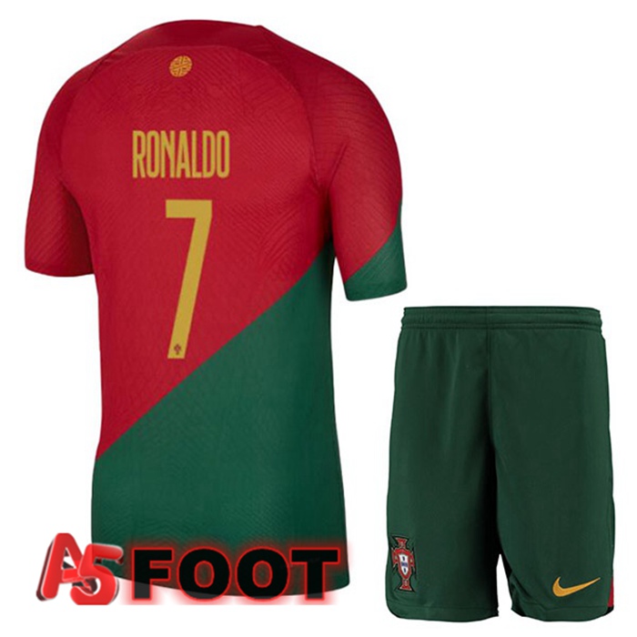 Maillot Equipe De Portugal (RONALDO 7) Enfant Domicile Rouge Vert Coupe du monde 2022