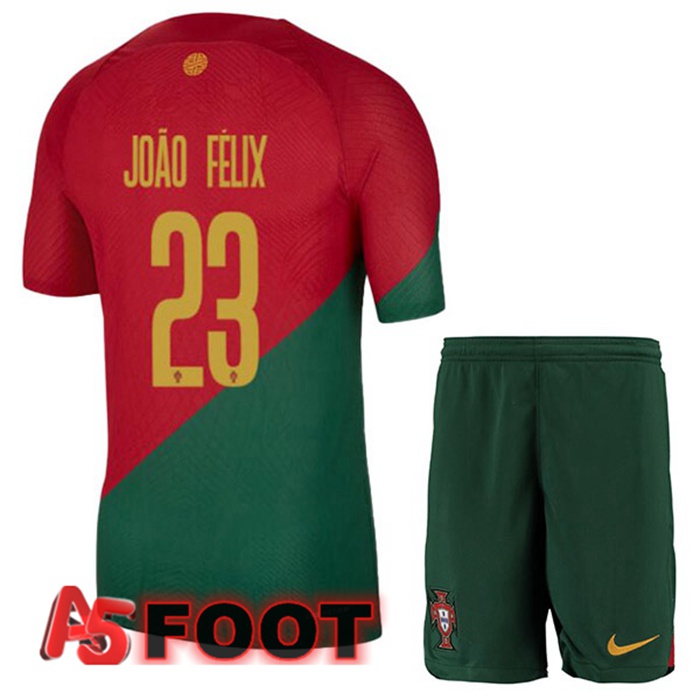 Maillot Equipe De Portugal (JOÃO FÉLIX 23) Enfant Domicile Rouge Vert Coupe du monde 2022
