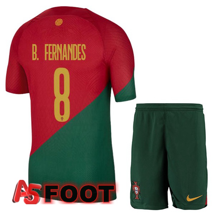 Maillot Equipe De Portugal (J. MOUTINHO 8) Enfant Domicile Rouge Vert Coupe du monde 2022