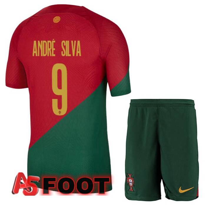 Maillot Equipe De Portugal (ANDRÉ SILVA 9) Enfant Domicile Rouge Vert Coupe du monde 2022