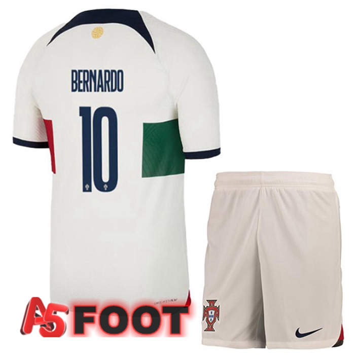 Maillot Equipe De Portugal (BERNARDO 10) Enfant Exterieur Blanc Rouge Coupe du monde 2022