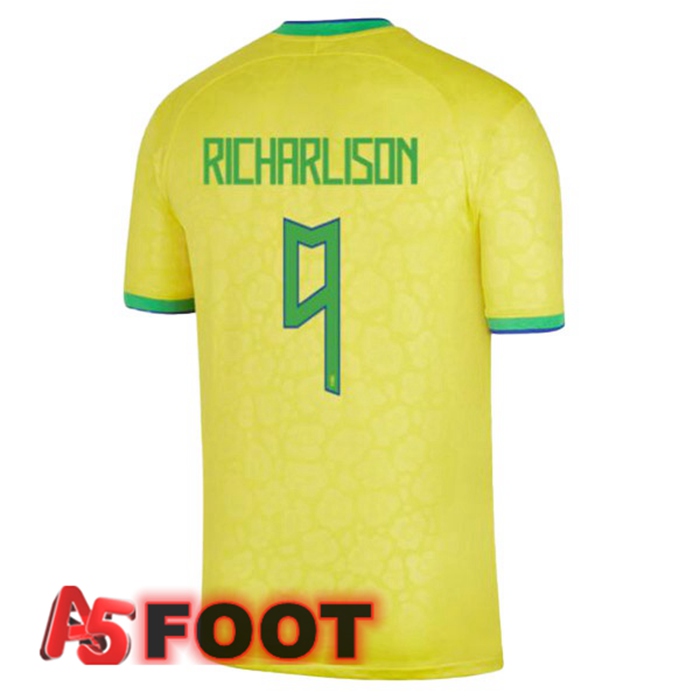 Maillot Equipe De Bresil (RICHARLISON 9) Domicile Jaune Coupe du monde 2022