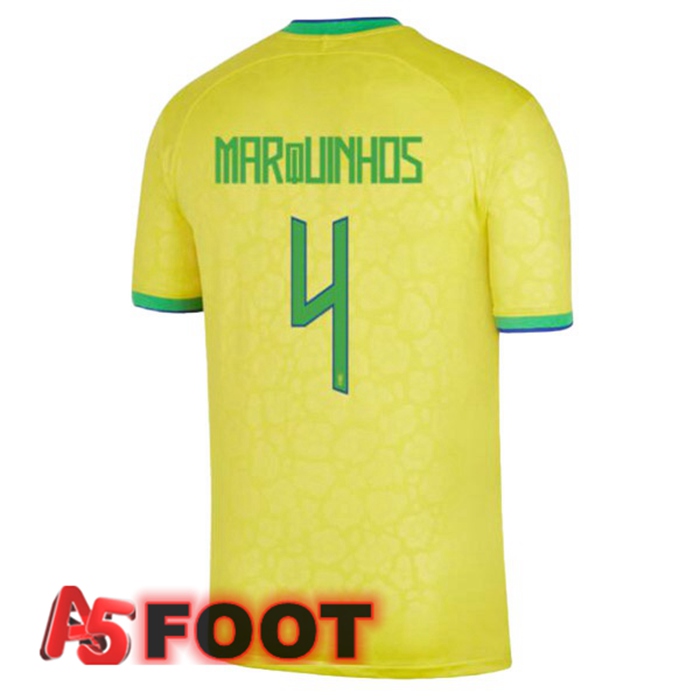Maillot Equipe De Bresil (MARQUINHOS 4) Domicile Jaune Coupe du monde 2022
