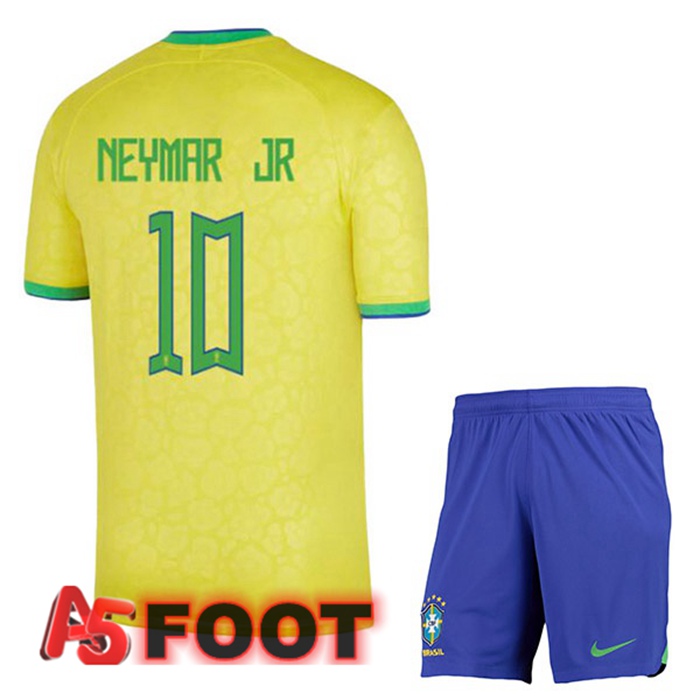Maillot Equipe De Bresil (NEYMAR JR 10) Enfant Domicile Jaune Coupe du monde 2022