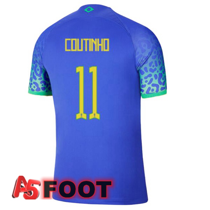 Maillot Equipe De Bresil (COUTINHO 11) Exterieur Bleu Coupe du monde 2022