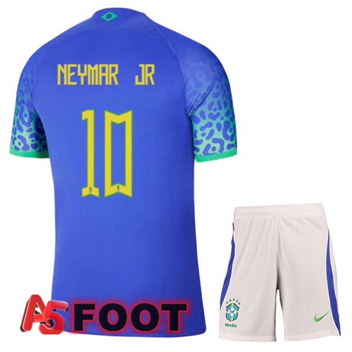 Maillot Equipe De Bresil (NEYMAR JR 10) Enfant Exterieur Bleu Coupe du monde 2022