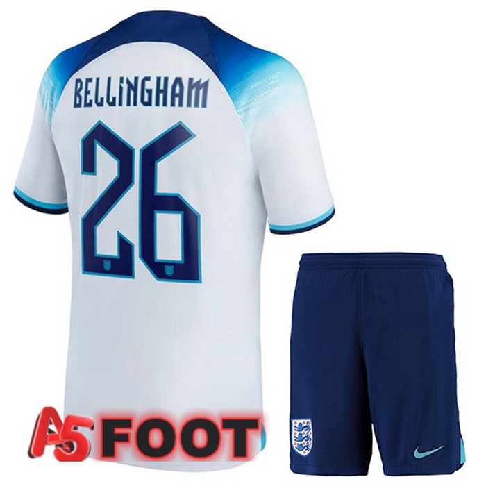 Maillot Equipe De Angleterre (BELLINGHAM 26) Enfant Domicile Blanc 2022/2023