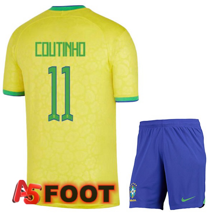 Maillot Equipe De Bresil (COUTINHO 11) Enfant Domicile Jaune 2022/2023