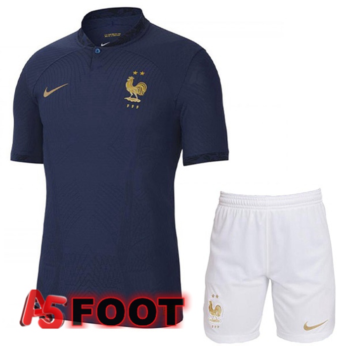 Maillot Equipe De France Enfant Domicile Bleu Royal Coupe du monde 2022