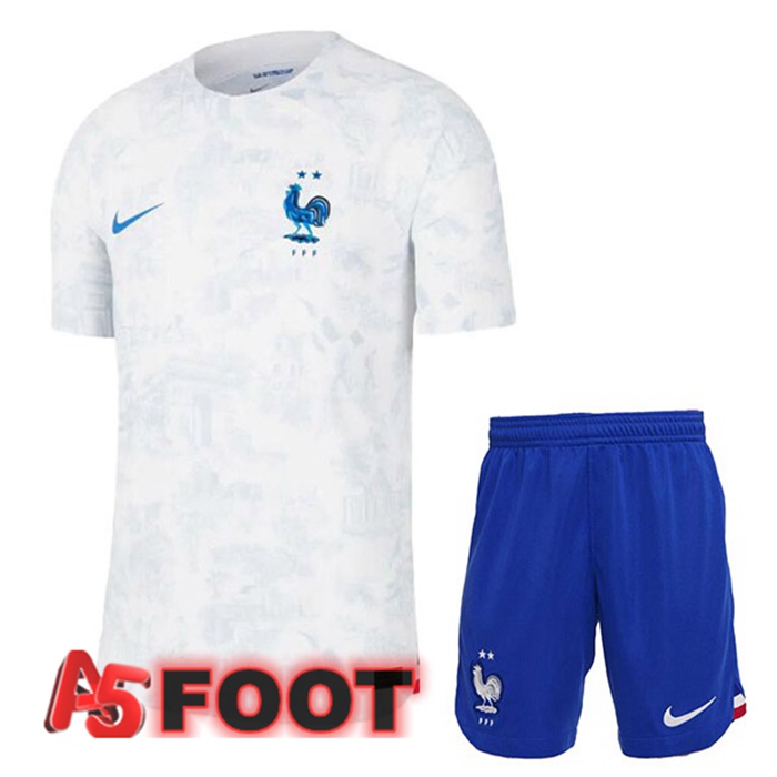 Maillot Equipe De France Enfant Exterieur Blanc Coupe du monde 2022