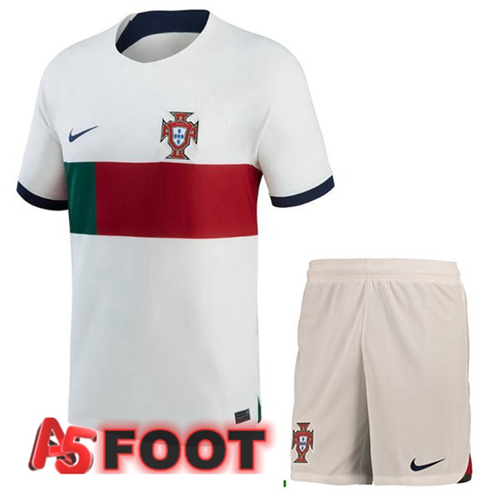 Maillot Equipe De Portugal Enfant Exterieur Blanc Rouge Coupe du monde 2022