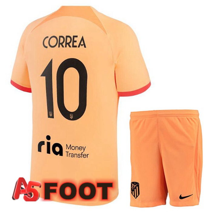 Maillot Foot Atletico Madrid (CORREA 10) Enfant Third Orange 2022/2023