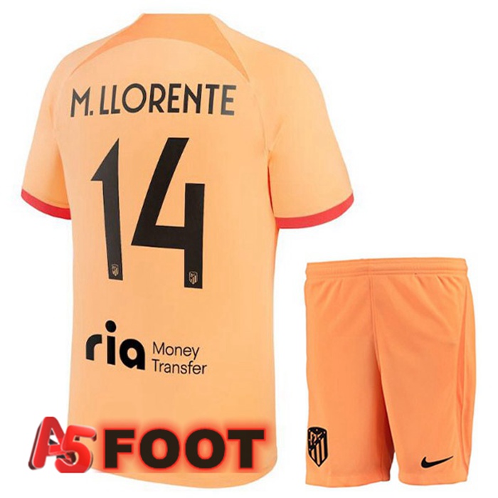 Maillot Foot Atletico Madrid (M. LLORENTE 14) Enfant Third Orange 2022/2023