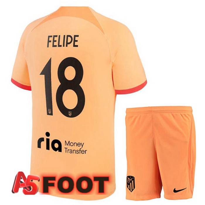 Maillot Foot Atletico Madrid (FELIPE 18) Enfant Third Orange 2022/2023